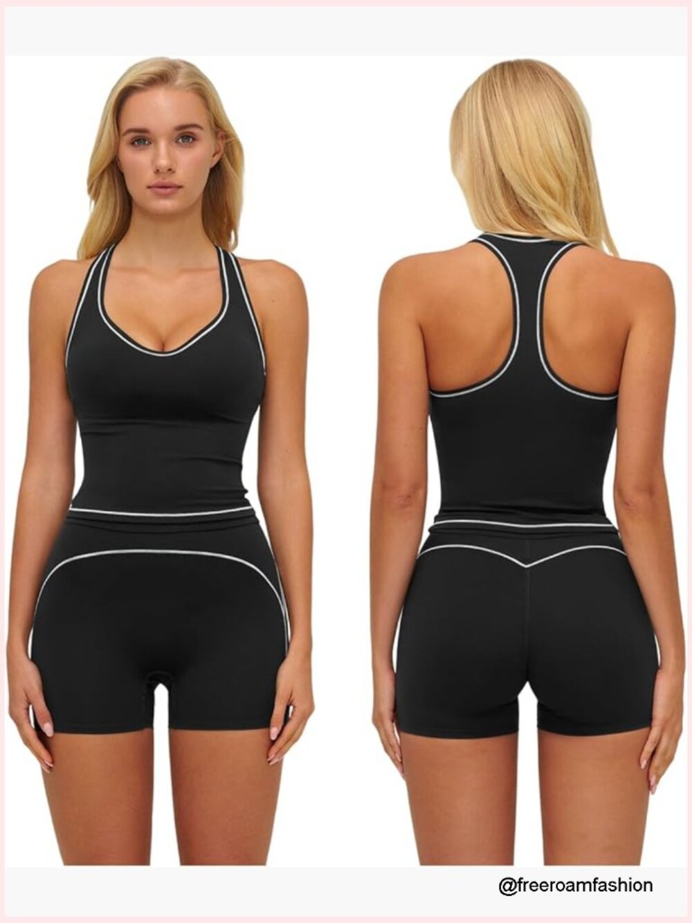 Two Piece Workout Sets Racerback Tank Tops High Waist Shorts Gym Yoga Outfits